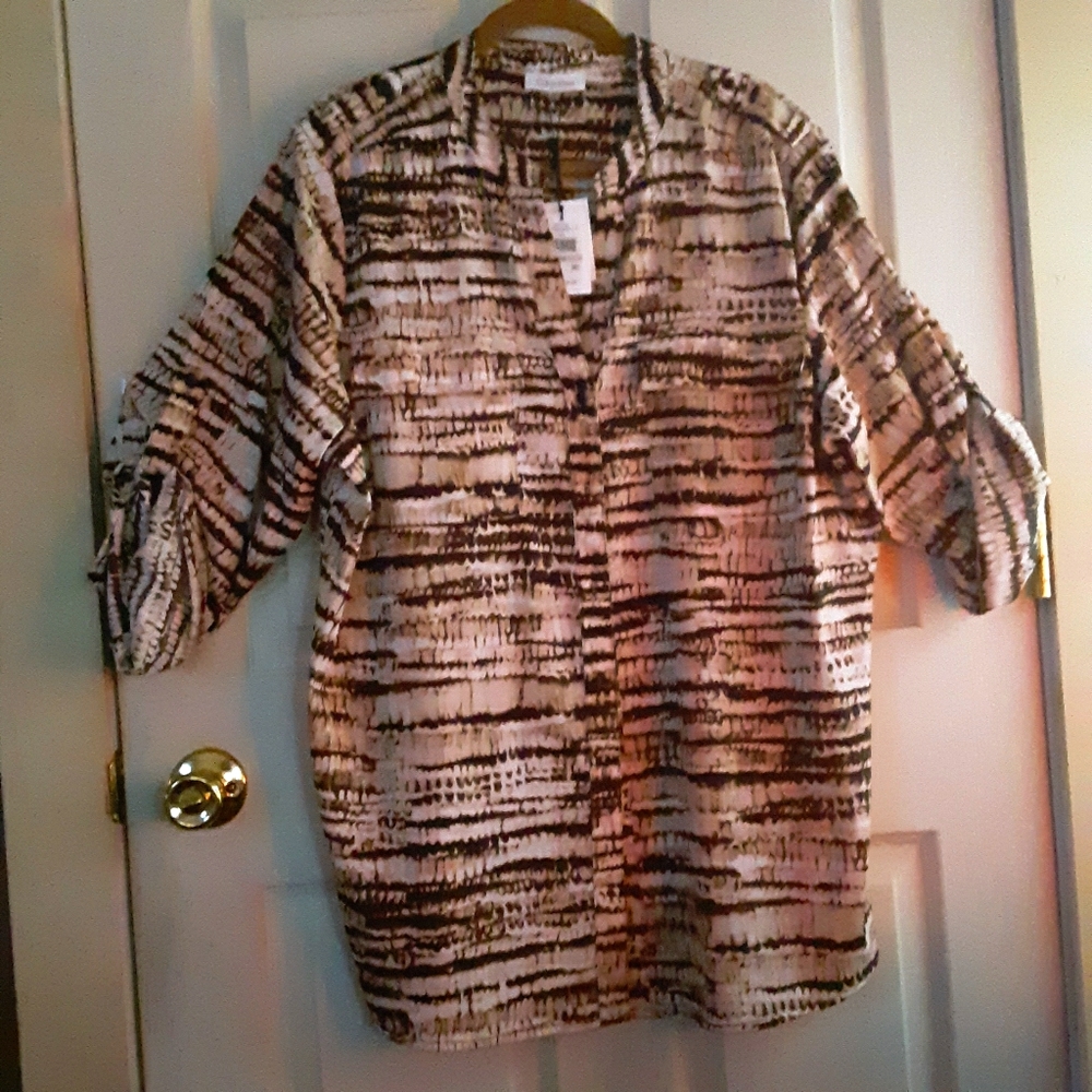 NWT Calvin Klein Women's Plus Sz. Tab Slv. Top